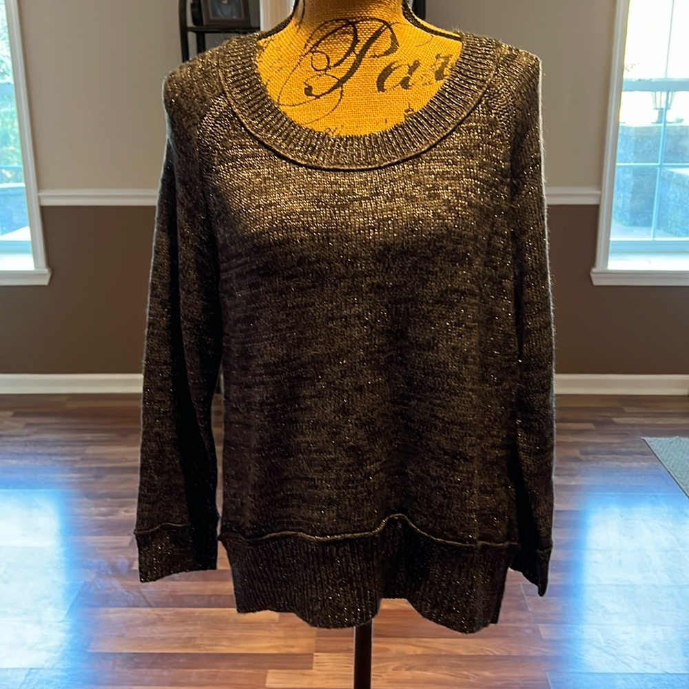 Size petite large gray sweater with silver threading throughout